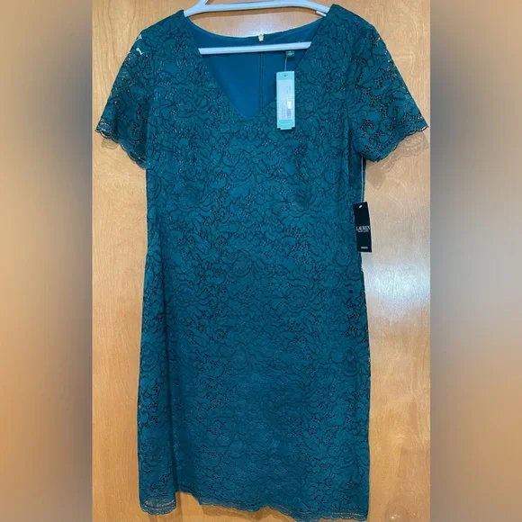 Lauren Ralph Lauren Women's Scalloped Lace Cocktail Dress - Green - Size 12